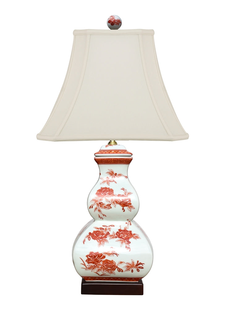 Orange Floral Square Gourd Vase Table Lamp 27"