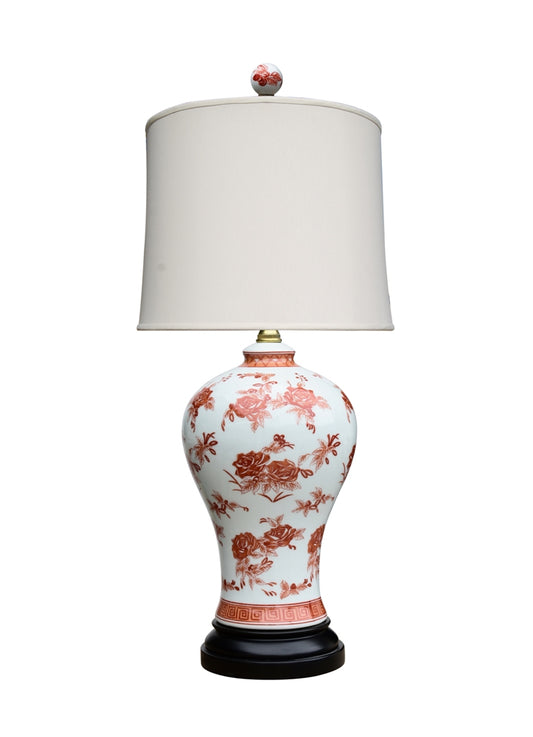 Orange Floral Vase Porcelain Lamp 23"