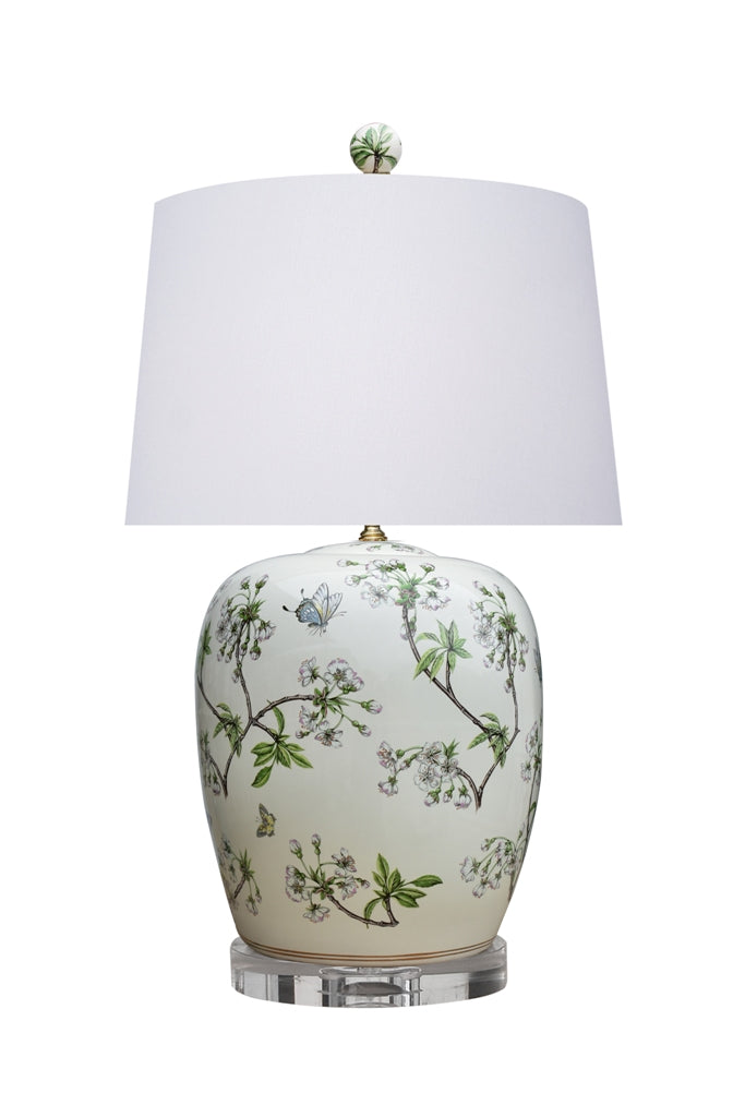 Cherry Blossom Floral Ginger Jar Porcelain Table Lamp 27"