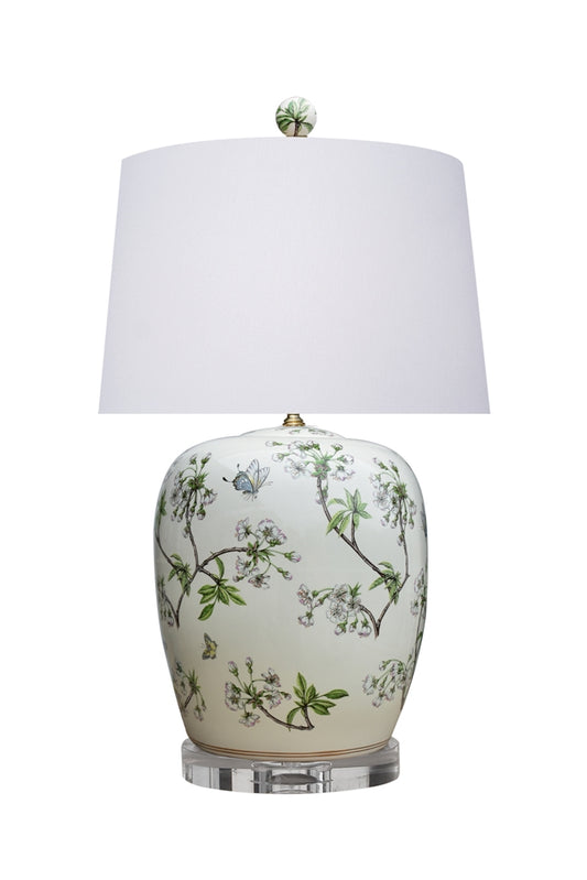 Cherry Blossom Floral Ginger Jar Porcelain Table Lamp 27"