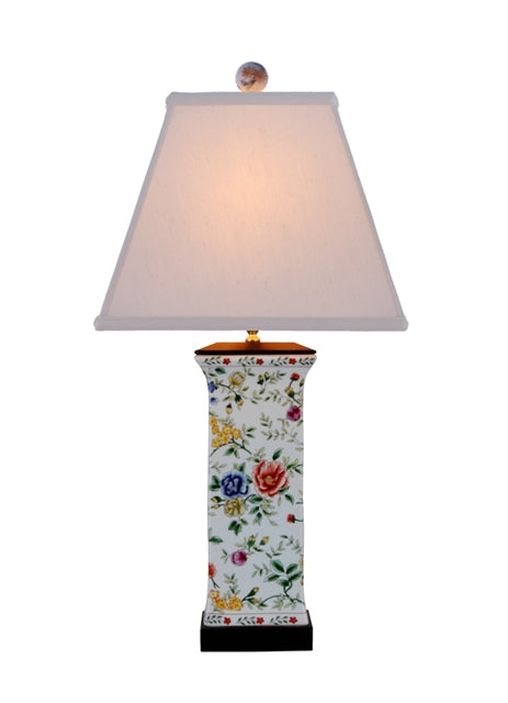 Square Floral Motif Porcelain Table Lamp 28"