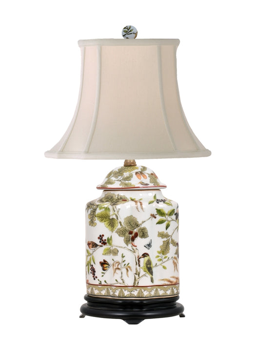 Floral Bird Motif Scalloped Jar Porcelain Jar Lamp 22"