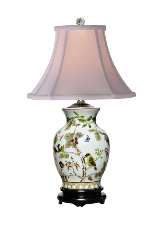 Floral Bird Porcelain Vase Table Lamp 20.5"