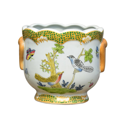 Floral Bird Porcelain Cachepot 7"