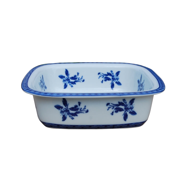 Square Blue and White Porcelain Basin 10"