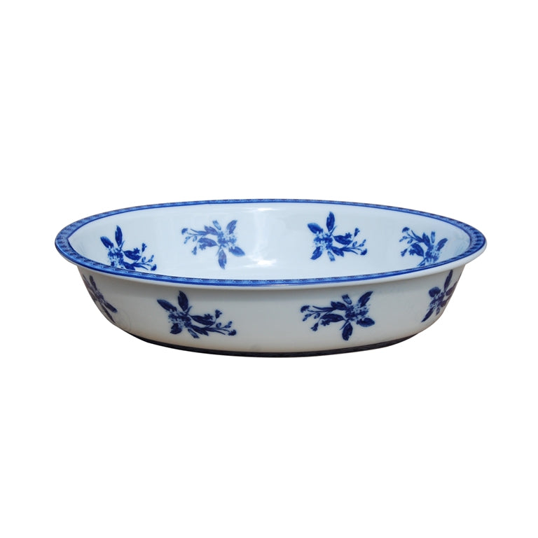 Blue and White Oval Porcelain Basin