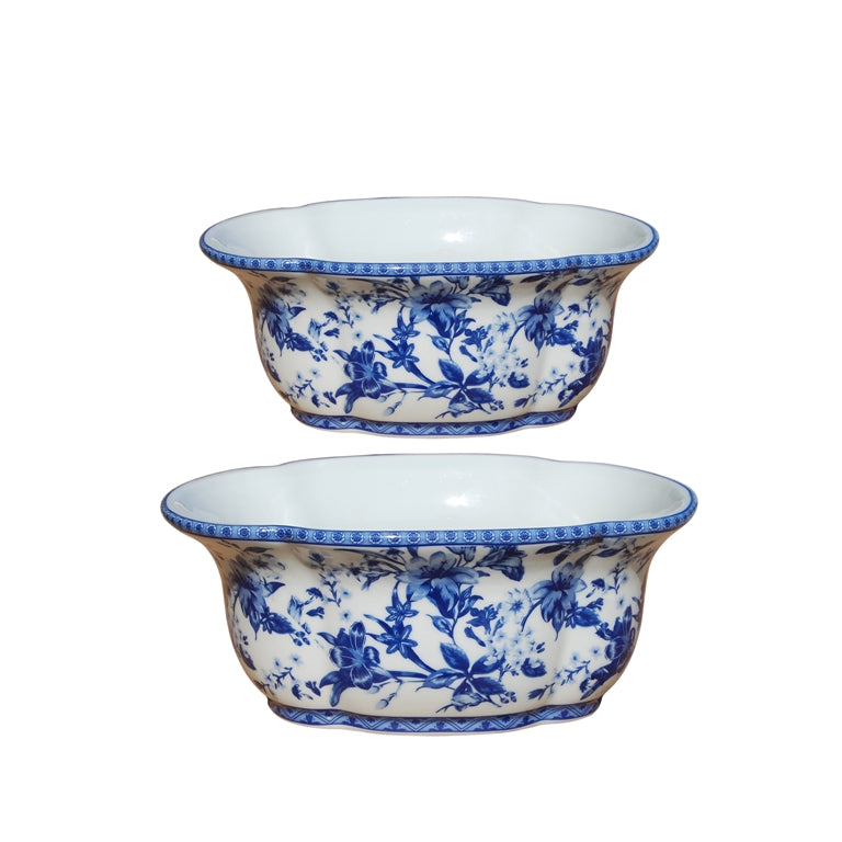 Set of two Floral Porcelain Cache Pot