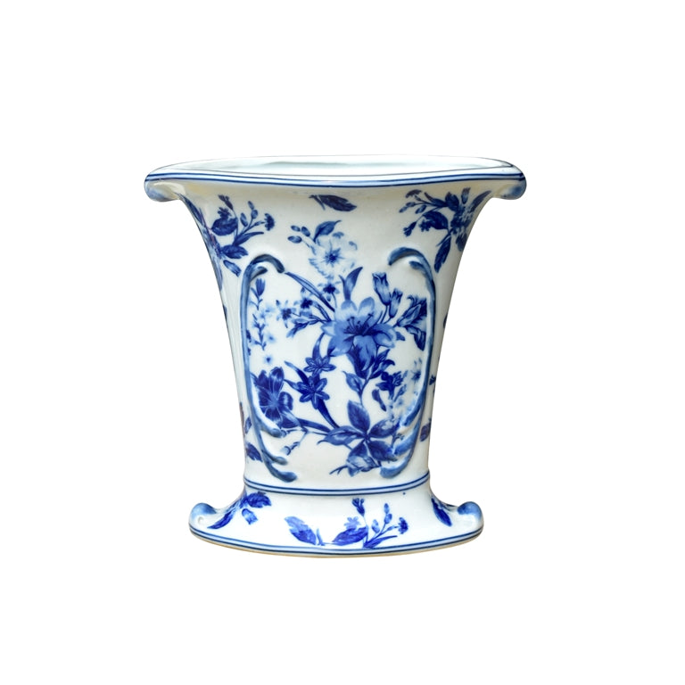 Blue and White Porcelain Oval Cachepot