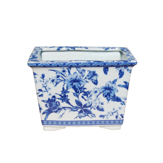 Blue and White Floral Rectangular Cachepot