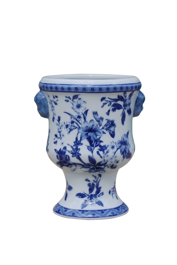 Blue and white Porcelain Floral Cache Pot