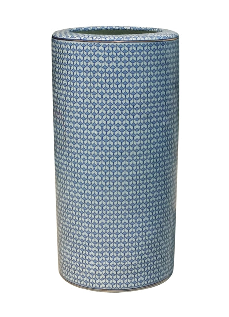 Blue and White Geometric Porcelain Umbrella Stand 18"