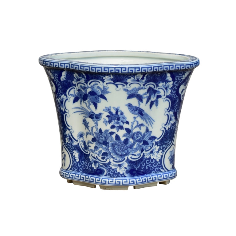 Blue and White Porcelain Floral Bird Cachepot