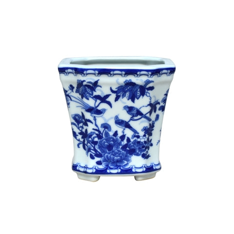 Blue and White Floral Bird Porcelain Cachepot