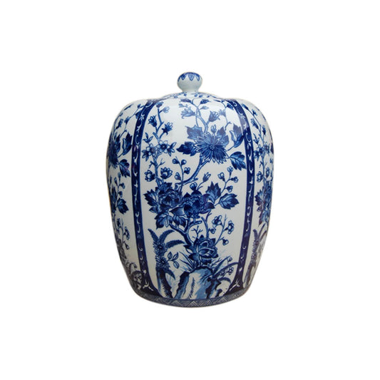 Cute Blue and White Floral Motif Porcelain Ginger Jar 15"