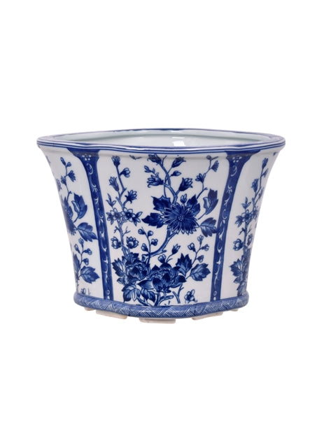 Blue and White Floral Oval Cachepot