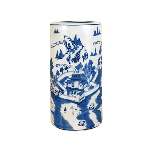 Beautiful Chinese Blue and White Blue Willow Porcelain Umbrella Stand 18"