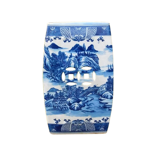 Chinese Blue and White Blue Willow Square Garden Stool 18"