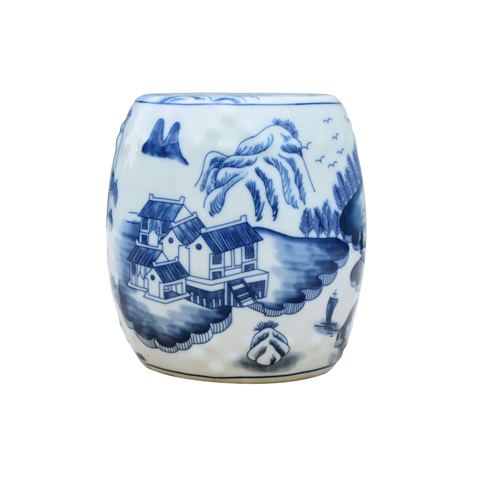 Mini Blue and White Porcelain Garden Stool 6"