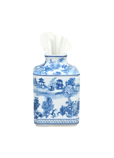 Blue and White Blue Willow Porcelain Tissue Box Holder 8"