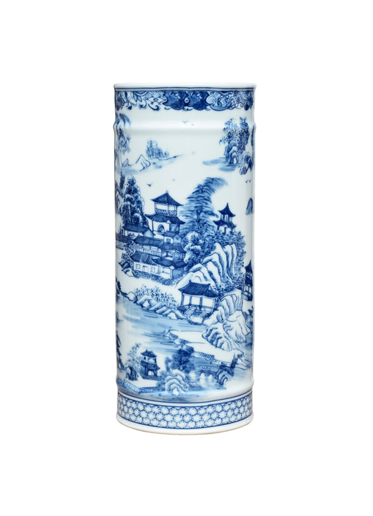 Blue and White Blue Wilow Porcelain Vase 14"