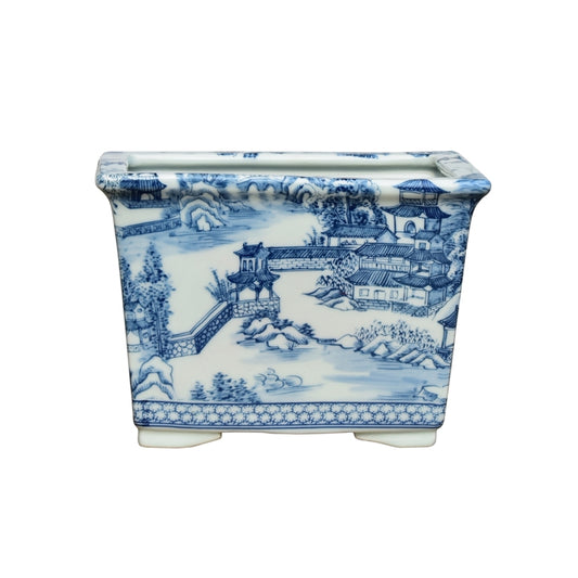Blue and White Blue Willow Rectangular Cachepot