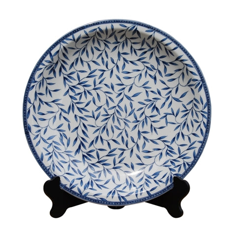 Blue and White Bamboo Leaf Porcelain Plate 18" Diameter