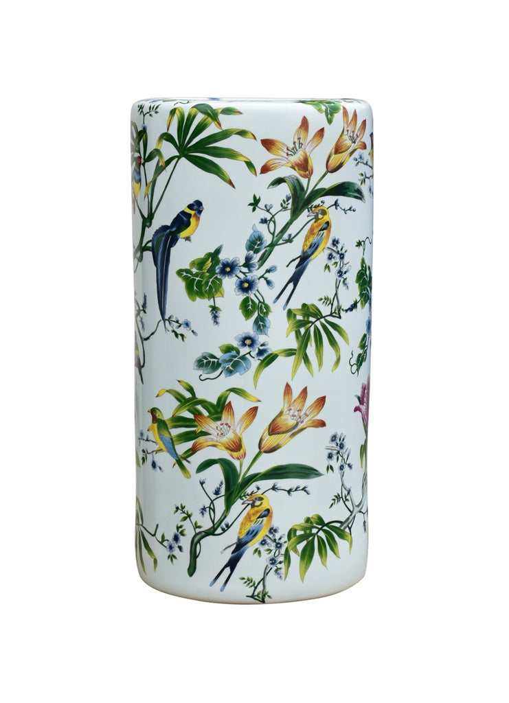 Beautiful Chinese Chinoiserie Spring Bird Motif Porcelain Umbrella Stand 18"
