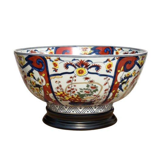 Beautiful Imari Style Porcelain Bowl with Stand 14" Diameter