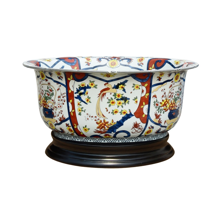 Beautiful Imari Style Porcelain Bowl with Stand 15" Diameter