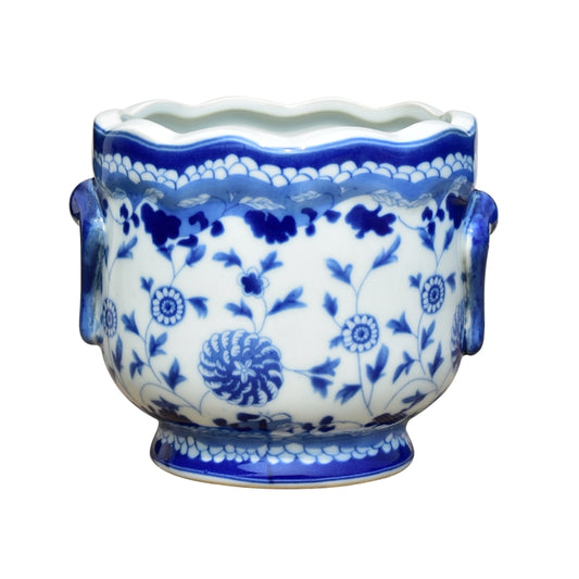 Blue and White Floral Porcelain Cachepot