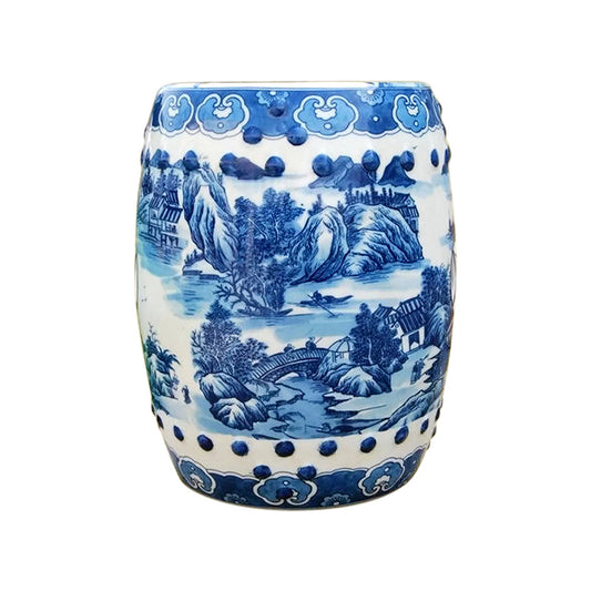 Chinese Blue and White Blue Willow Round Garden Stool 18"