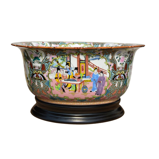 Rose Medallion Porcelain Lipped Bowl 16" Diameter (Base Not Included)