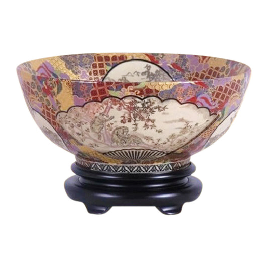 Chinese Satsuma Porcelain Bowl w Base 14" Diameter