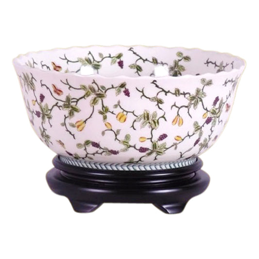 Chinese Multi Color Floral Porcelain Bowl w Base 14" Diameter