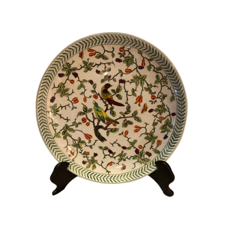Floral Bird Motif Porcelain Plate with Stand 14"