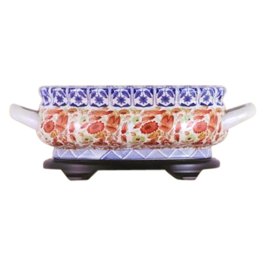 Beautiful Chinese Blue White and Red Porcelain Foot Bath Basin Pot