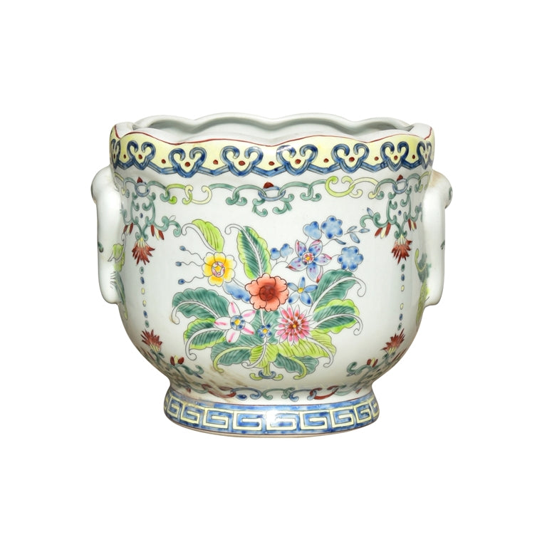 Floral Porcelain Cachepot 7"