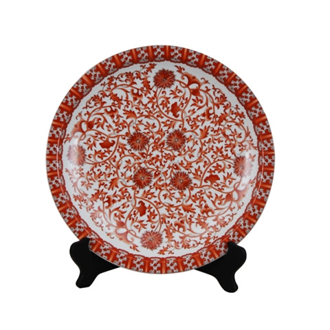 Orange and White Twisted Lotus Porcelain Plate 16" Diameter