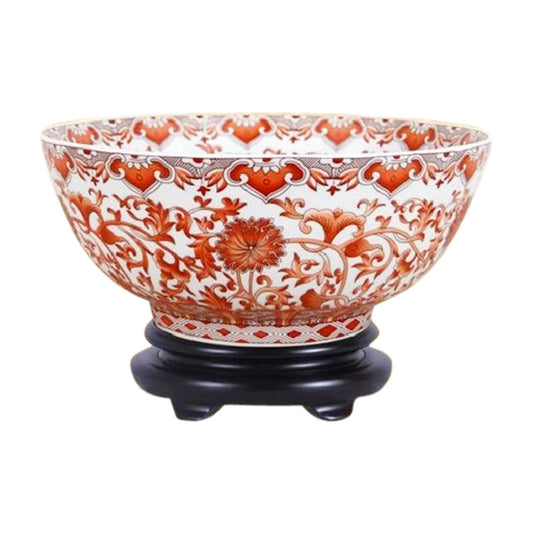 Vintage Style Orange/Coral and White Porcelain Bowl 12" Diameter