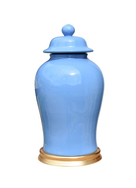 Sky Blue Porcelain Temple Jar with Gold Leaf Base