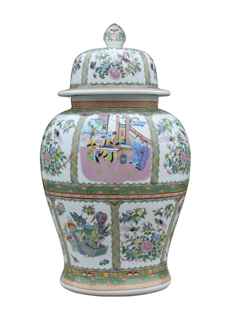Gorgeous Large Rose Medallion Style Porcelain Temple Jar 28"