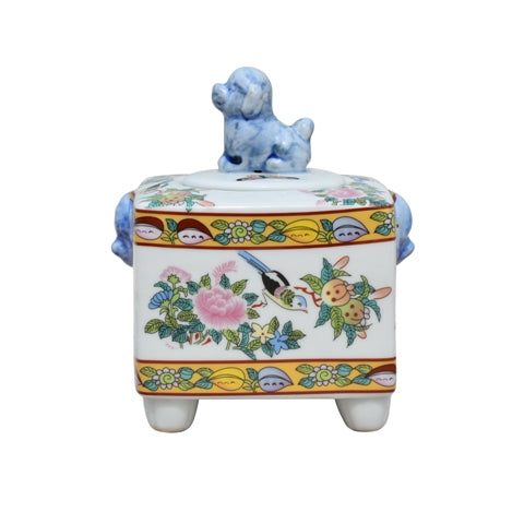 Rose Canton Porcelain Foo Dog Jar 5"