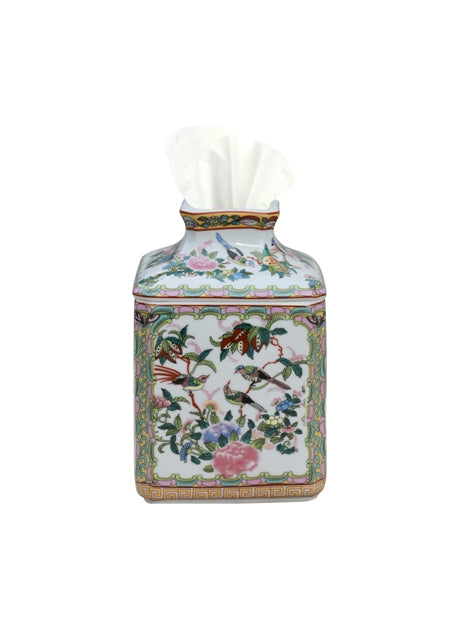 Rose Canton Porcelain Tissue Box Holder 8"