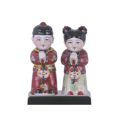 Pair of Lucky Boy Girl Porcelain Figurine