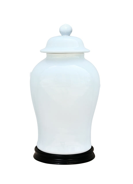 White Porcelain Temple Jar with Black Stand 19"