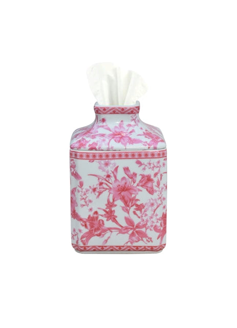 Pink Floral Porcelain Tissue Box Holder 8"