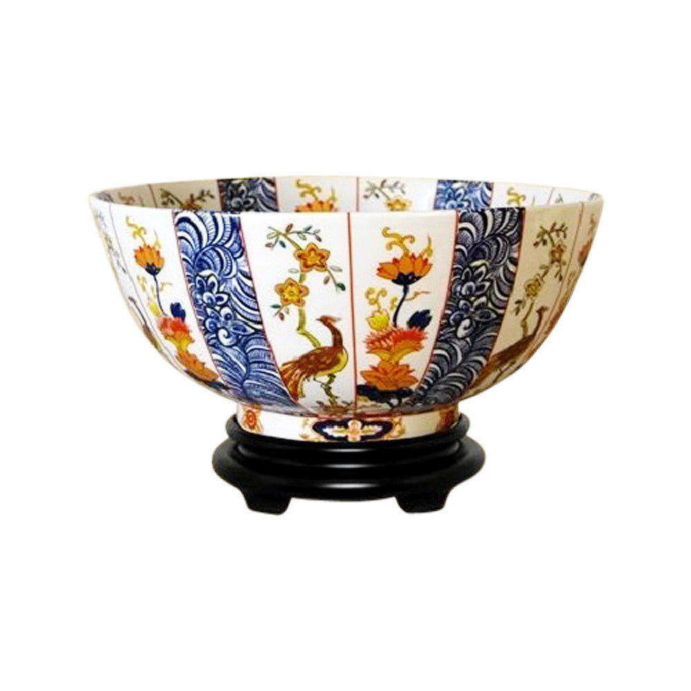 Chinese Imari Motif Porcelain Bowl w Base 14" Diameter