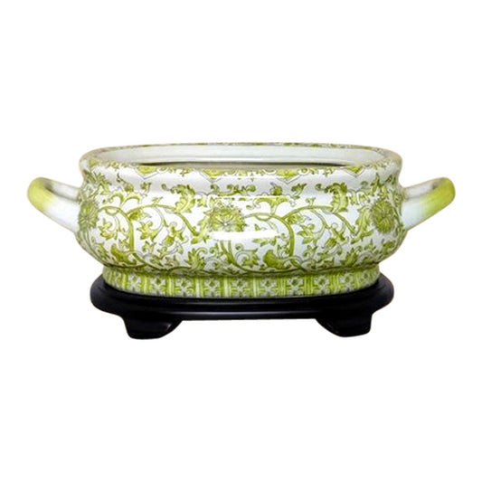 Beautiful Chinese White and Green Tapestry Porcelain Foot Bath Basin Pot