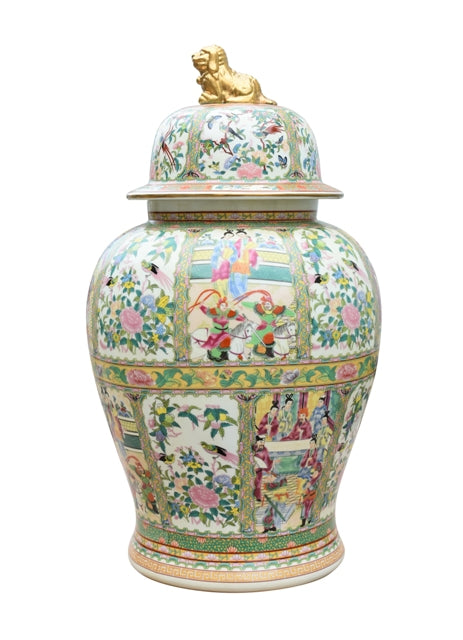 Rose Medallion Large Porcelain Temple Jar 28"