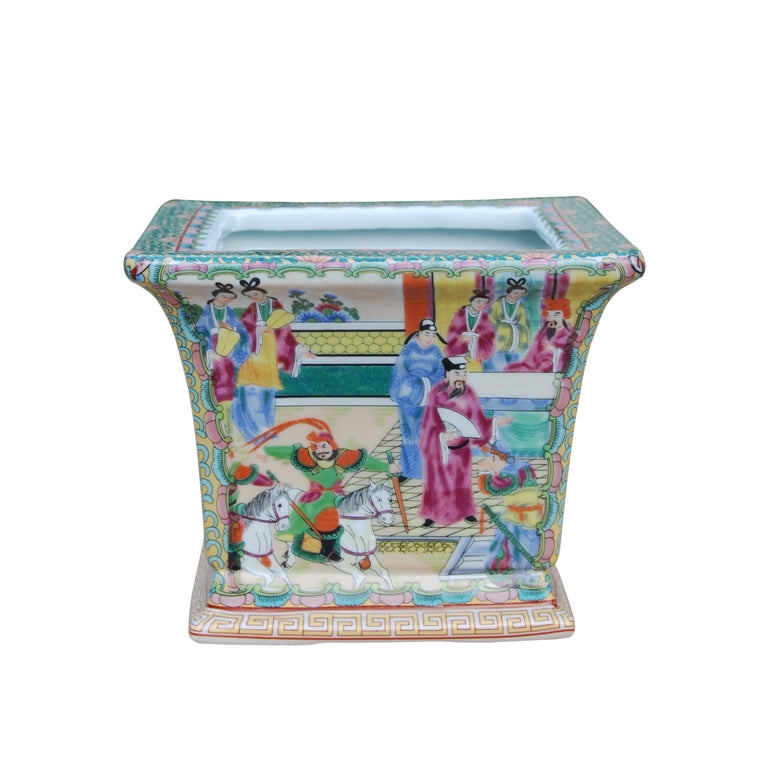 Square Porcelain Cachepot Chinese Rose Canton Motif 6"
